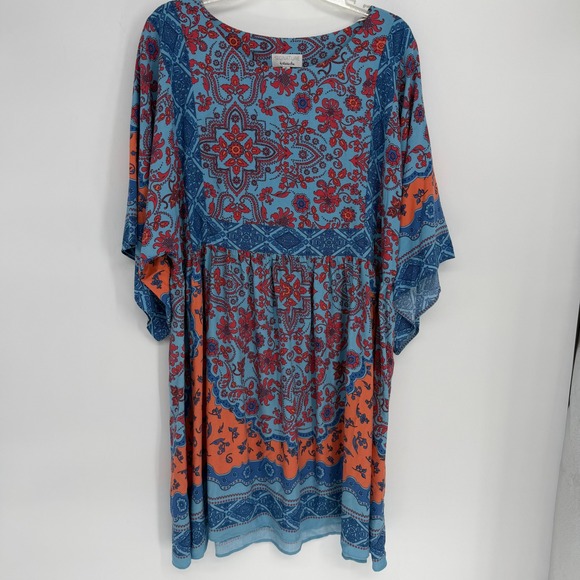 Signature by Robbie Bee Dresses & Skirts - Signature by Robbie Bee Blue Orange Paisley Floral Kimono Sleeve Mini Dress XL